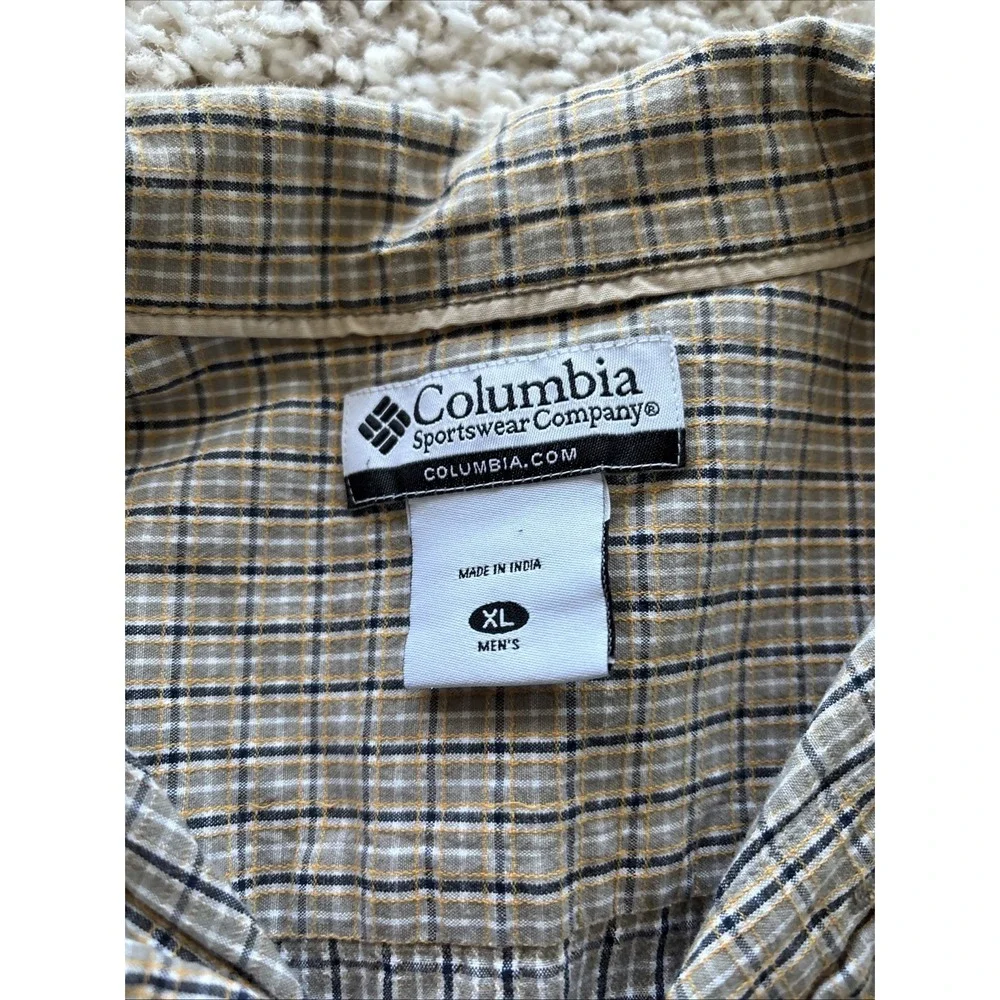 Mens Columbia Sportswear's Beige Plaid Short Sleeve Shirt Size‎ XL